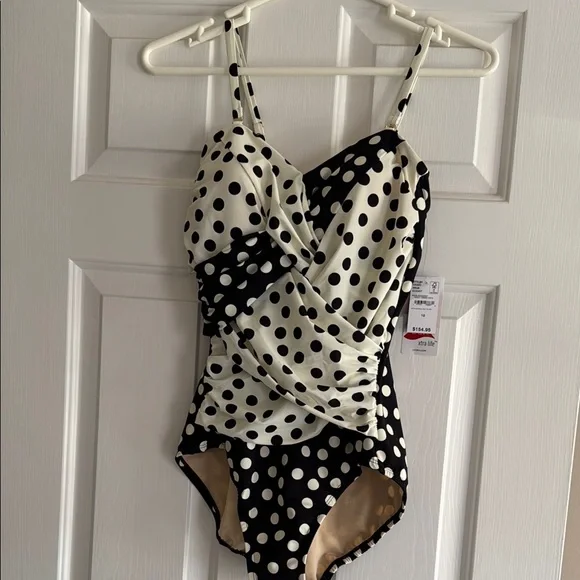 LANDS’ END LYCRA Women's Slender Suit Wrap Bandeau One Piece Swimsuit - Picture 3 of 14